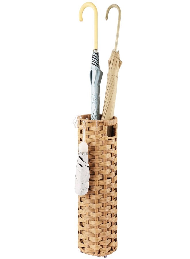 حامل مظلات من الخيزران من WAOHANAZ، حامل مظلات للمدخل، منظم مظلات منسوج يدويًا قائم بذاته، مع صينية تجميع قابلة للفصل، 4 خطافات، 7.5 بوصة طول × 7.5 بوصة عرض × 16.5 بوصة ارتفاع - Image 1